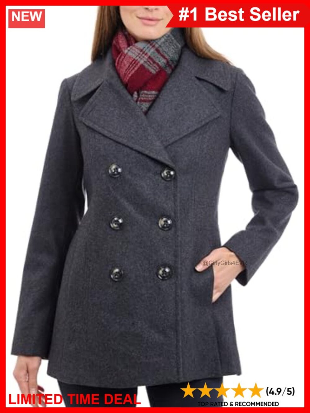 Double Breasted Wool Peacoat with Scarf